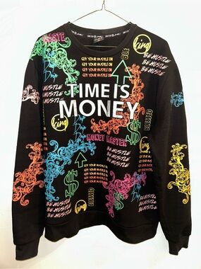 Time Is Money Black Graphic Sweatshirt - Bold Multicolor Print